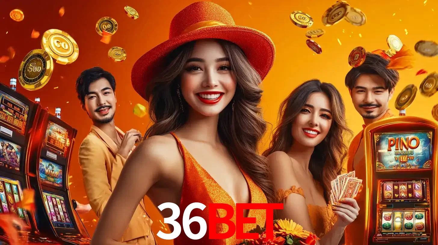 Grupo de amigos asiáticos sorrindo e se divertindo com máquinas de caça-níqueis em um ambiente festivo, celebrando suas vitórias nos jogos de cassino do 36bet.