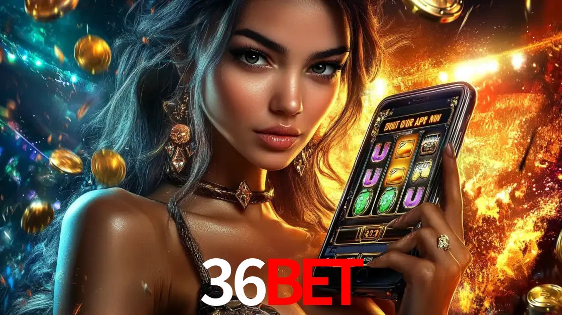 Mulher elegante mostrando um jogo de caça-níqueis em seu smartphone, destacando a experiência de cassino móvel oferecida pelo aplicativo 36bet.